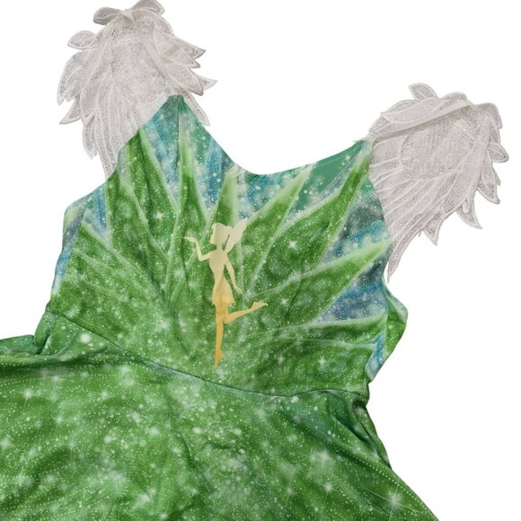 Tinkerbell Green Fairy Dress With Leafy wing Sleeves & Sparkling Small - Picture 5 of 8